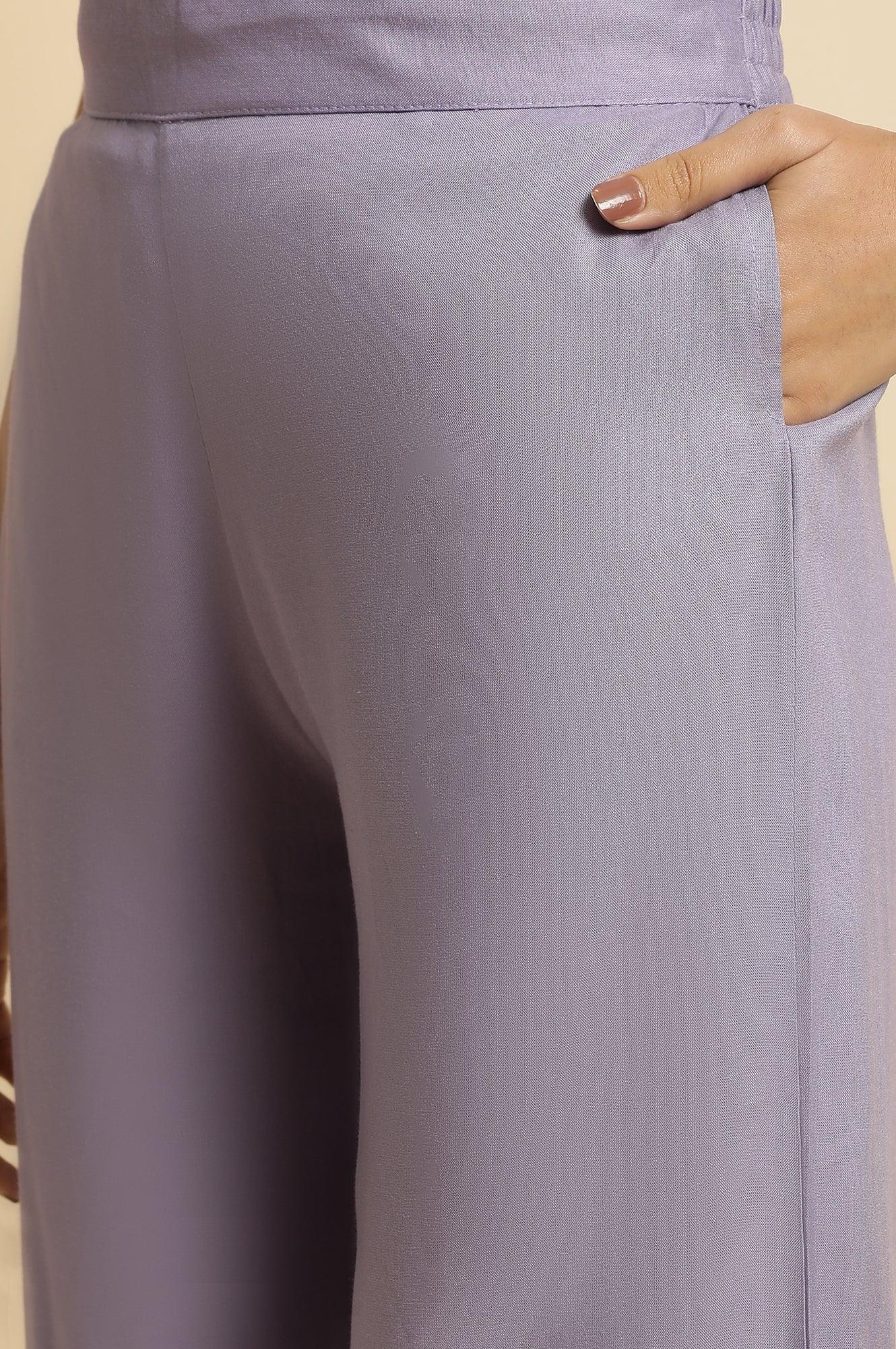 W for Woman Purple Parallel Pants With Lace At Hemline