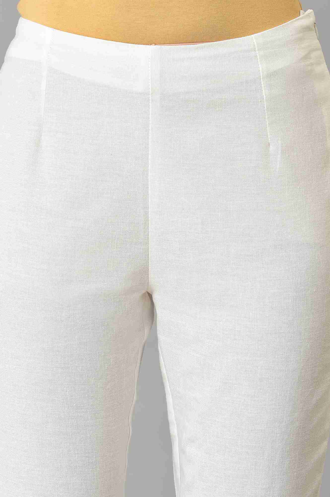 W for Woman White Lace Trim Cotton Slim Pant  Grab2Buy WforWoman Grab2Buy