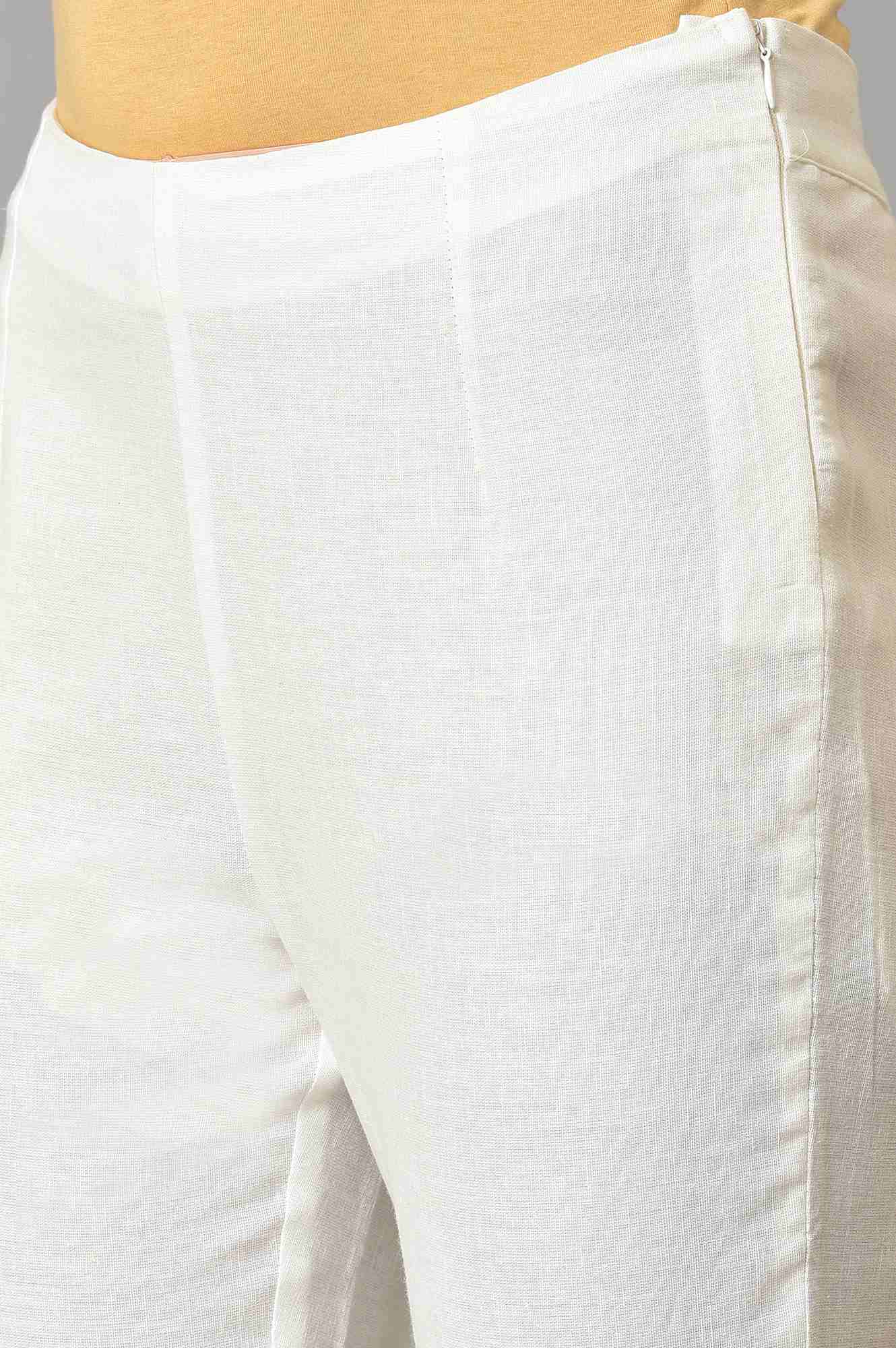 W for Woman White Lace Trim Cotton Slim Pant  Grab2Buy WforWoman Grab2Buy