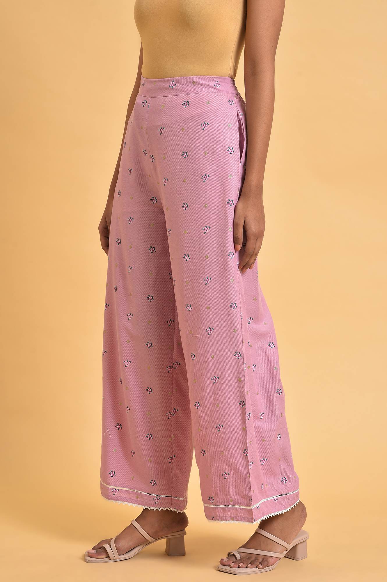 W for Woman Light Purple Floral Printed Parallel Pants