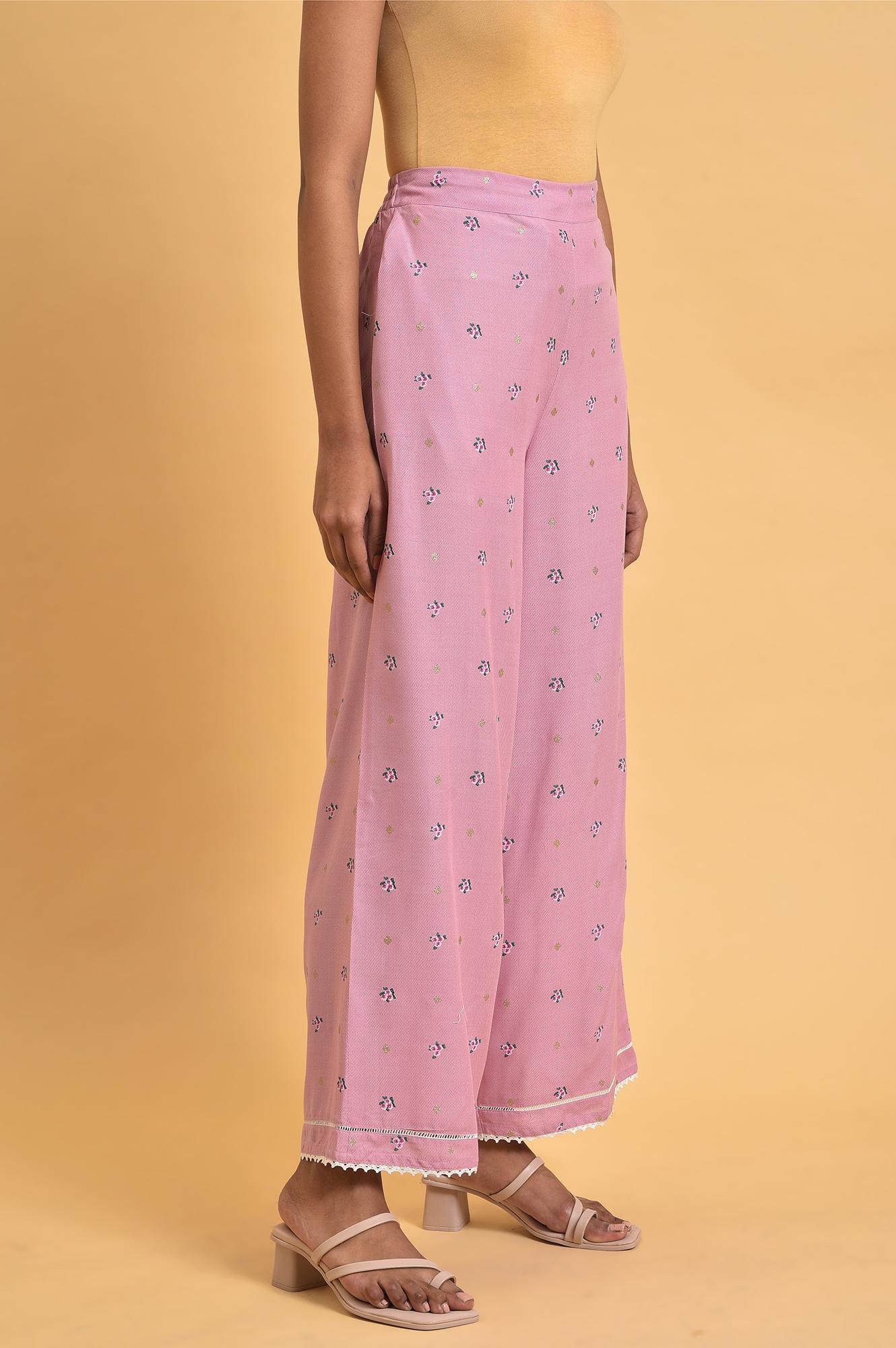 W for Woman Light Purple Floral Printed Parallel Pants