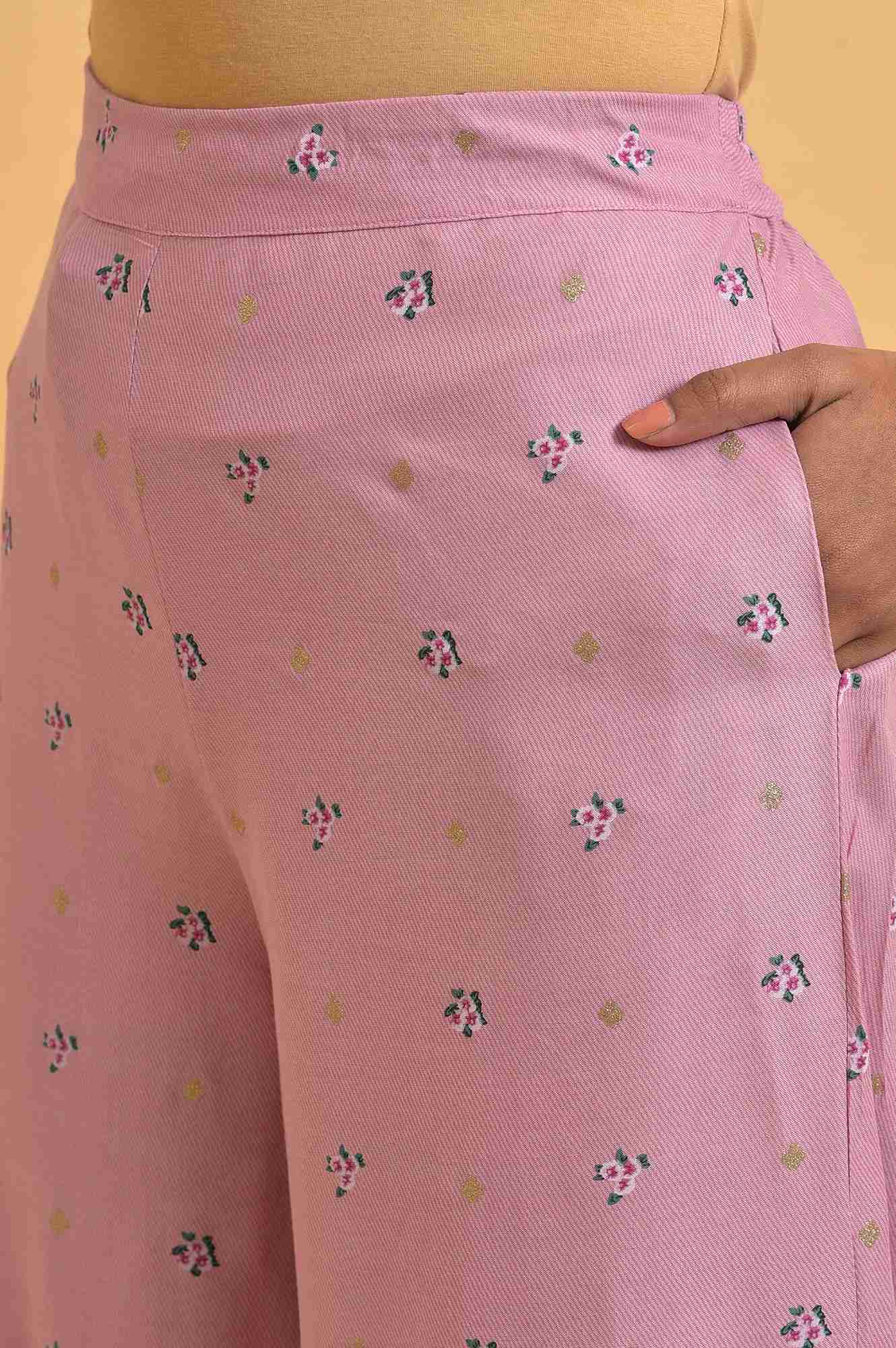 W for Woman Light Purple Floral Printed Parallel Pants