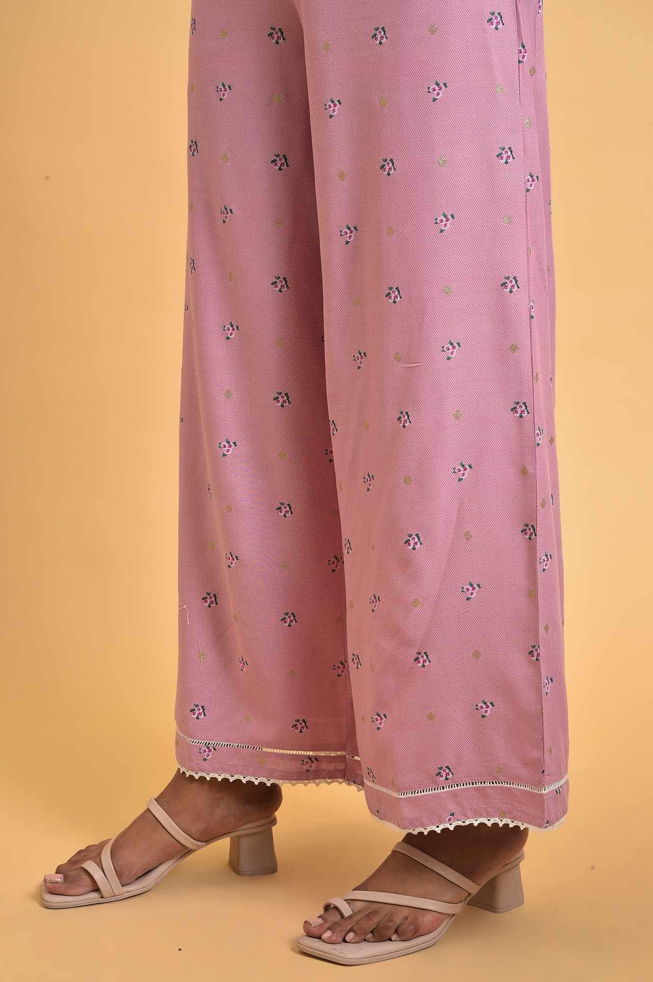 W for Woman Light Purple Floral Printed Parallel Pants