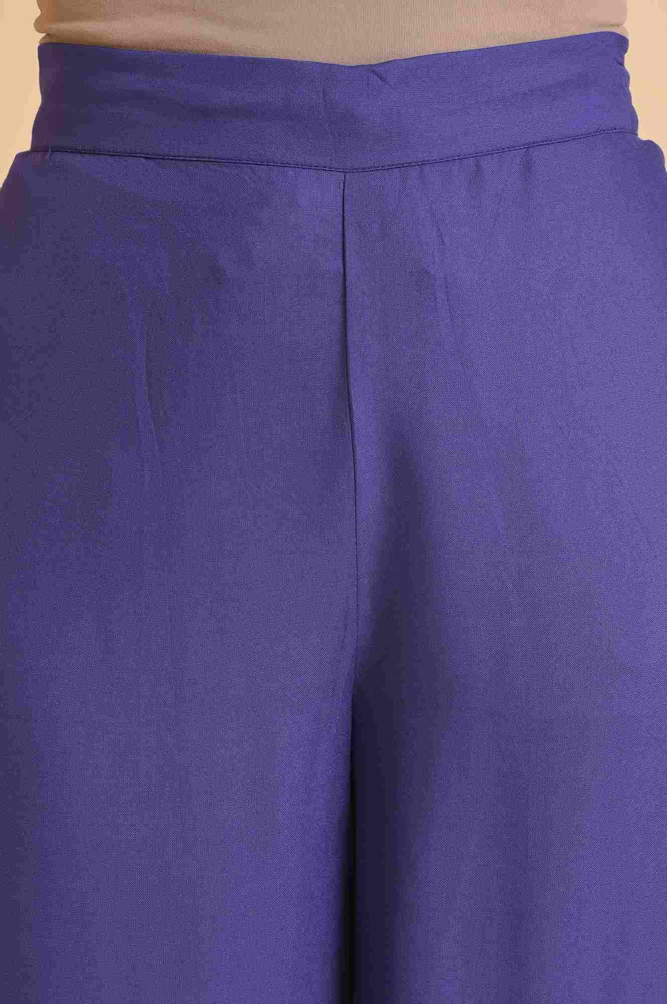 W for Woman Light Purple Floral Printed Lace Rayon Straight Kurta and Parallel Pant Set