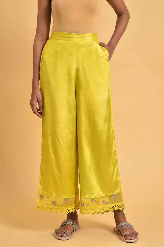 W for Woman Yellow Parallel Pants With Lace And Embroidery  Grab2Buy WforWoman Grab2Buy