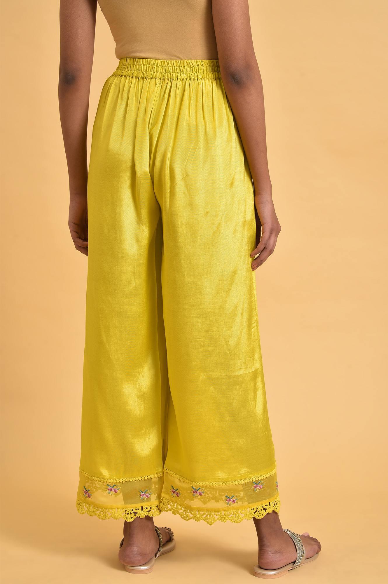 W for Woman Yellow Parallel Pants With Lace And Embroidery  Grab2Buy WforWoman Grab2Buy