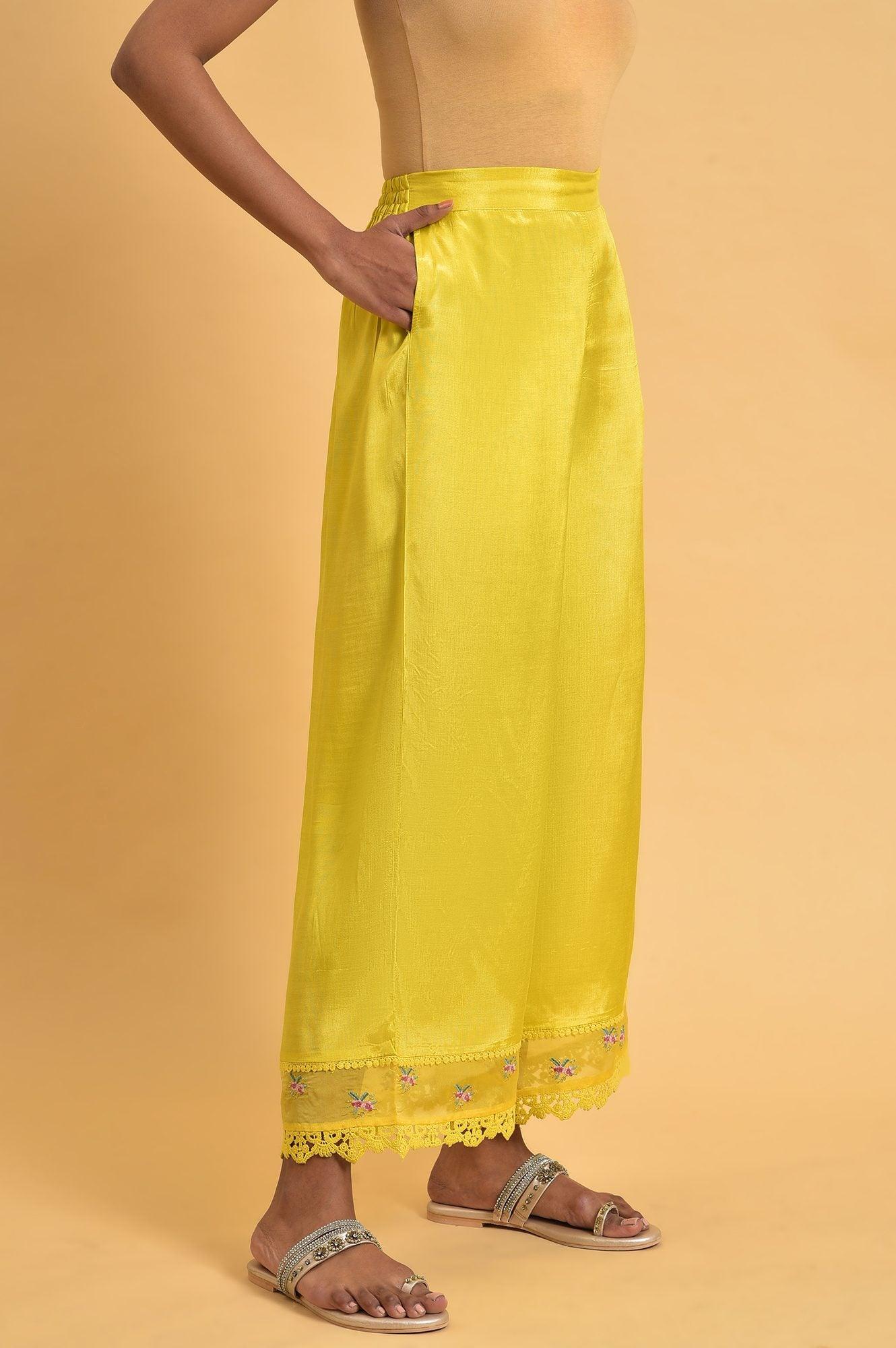 W for Woman Yellow Parallel Pants With Lace And Embroidery  Grab2Buy WforWoman Grab2Buy