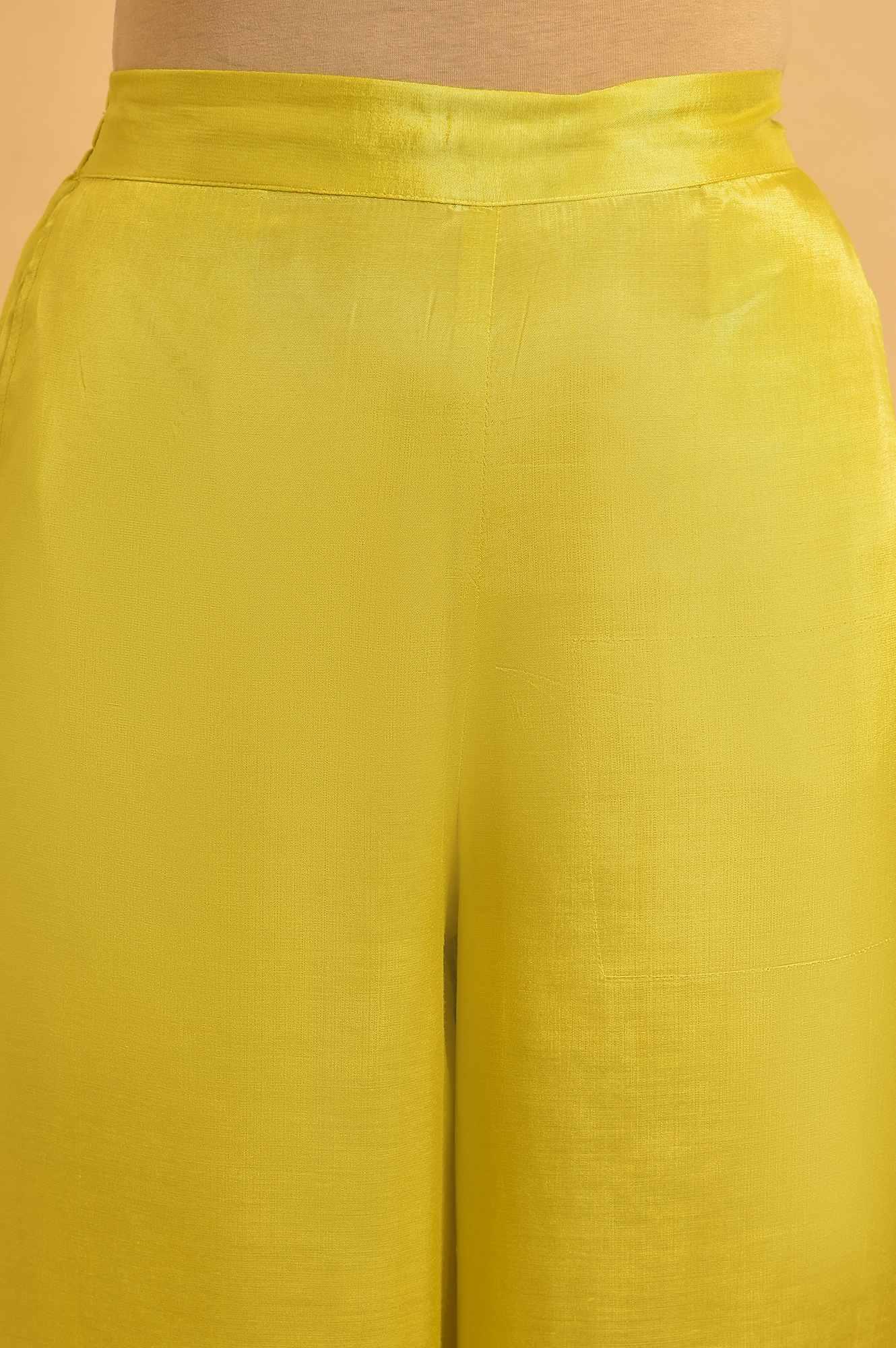 W for Woman Yellow Parallel Pants With Lace And Embroidery  Grab2Buy WforWoman Grab2Buy
