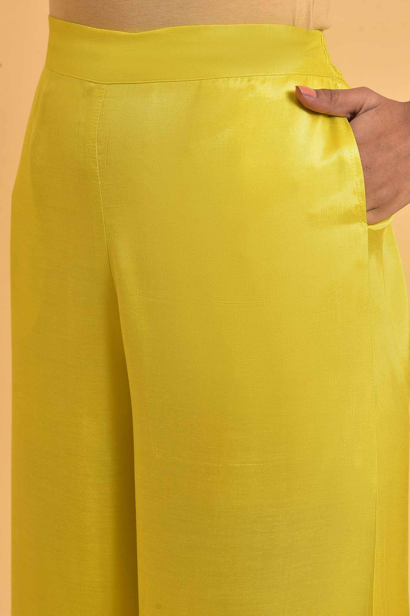 W for Woman Yellow Parallel Pants With Lace And Embroidery  Grab2Buy WforWoman Grab2Buy
