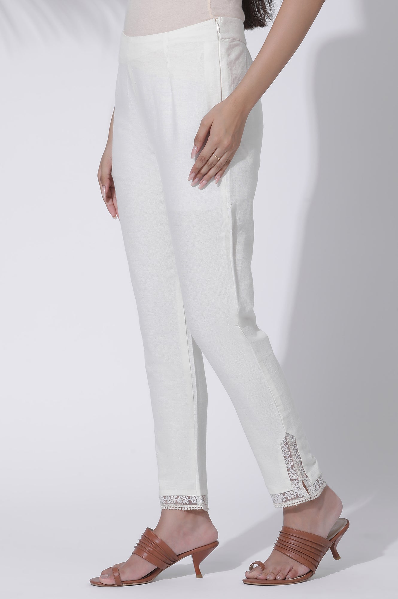 W for Woman Ecru Rayon A-line Kurta and Slim Pant Set