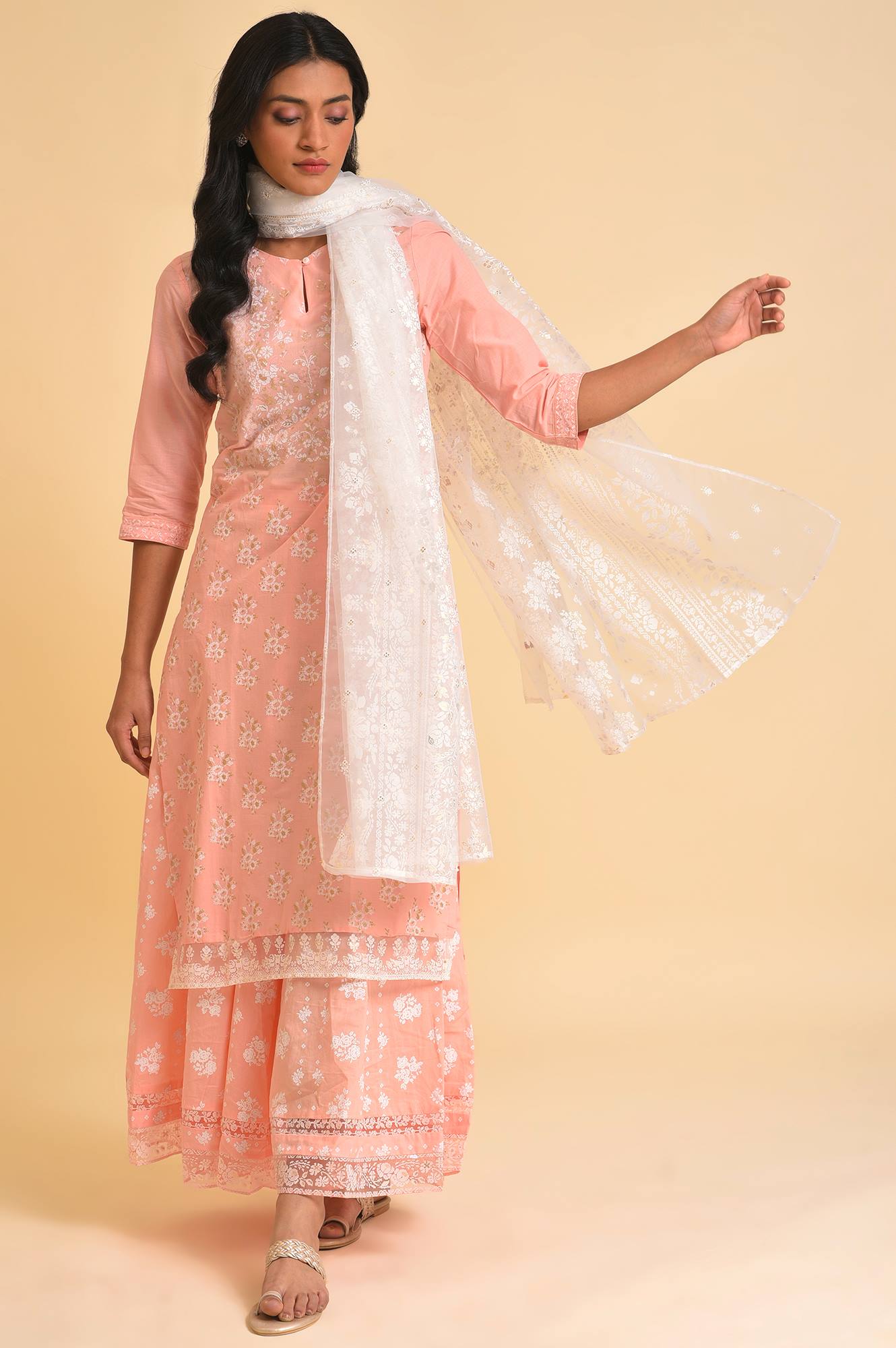 W for Woman Pink Printed Festive Culottes