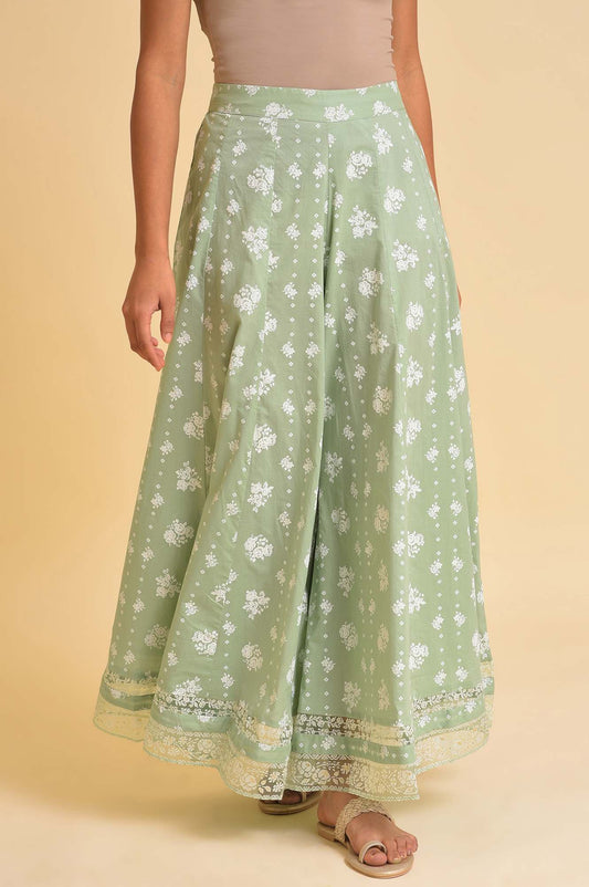 W for Woman Green Printed Festive Culottes