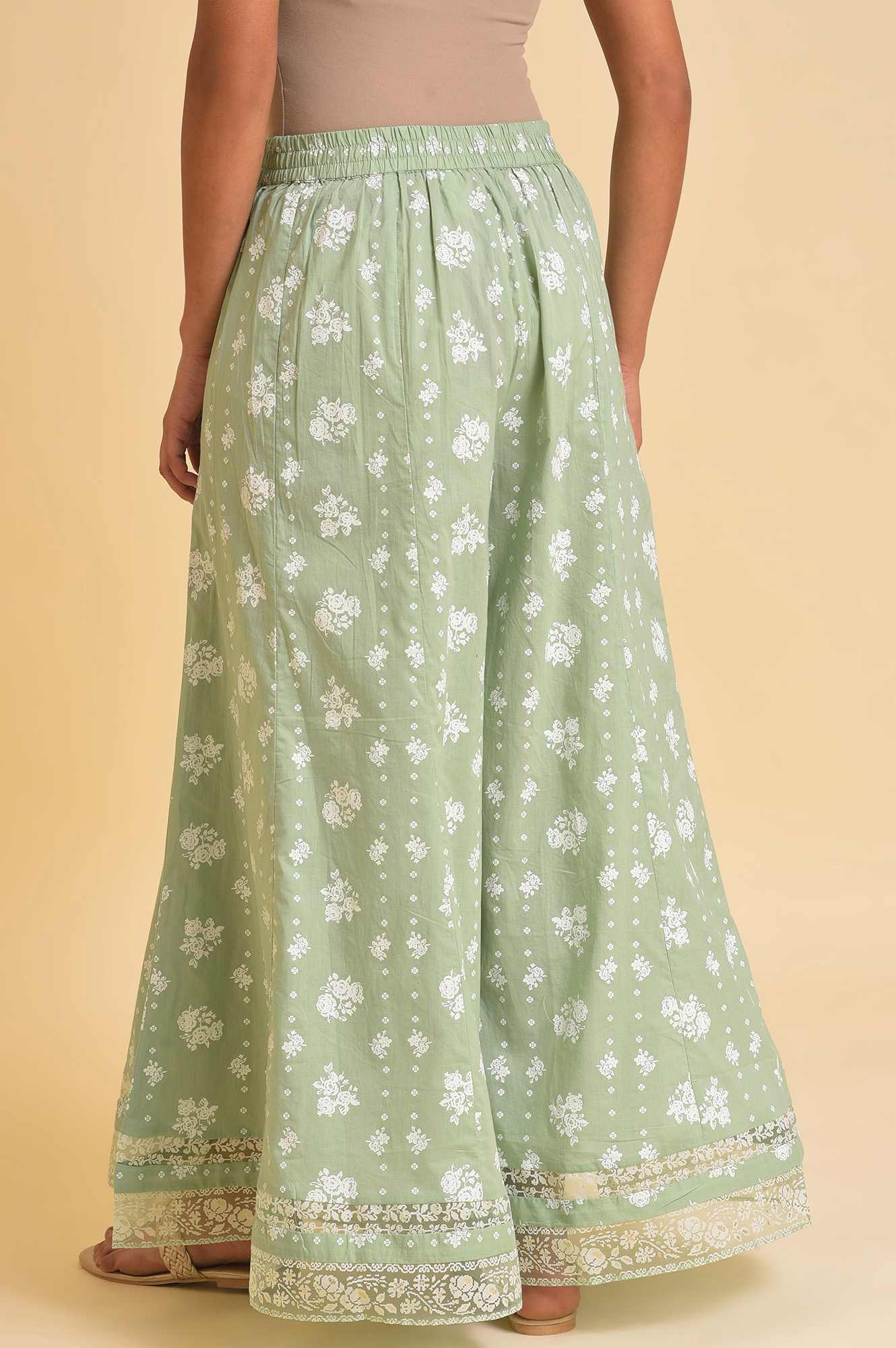 W for Woman Green Printed Festive Culottes