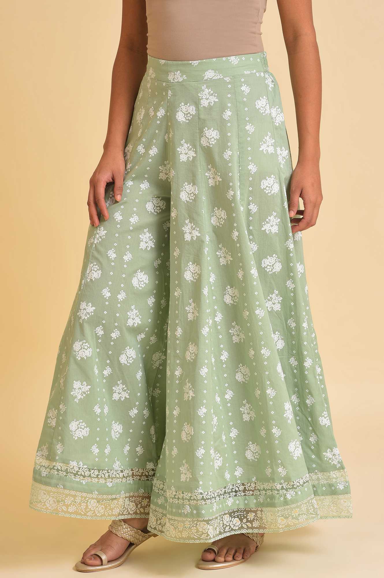 W for Woman Green Printed Festive Culottes