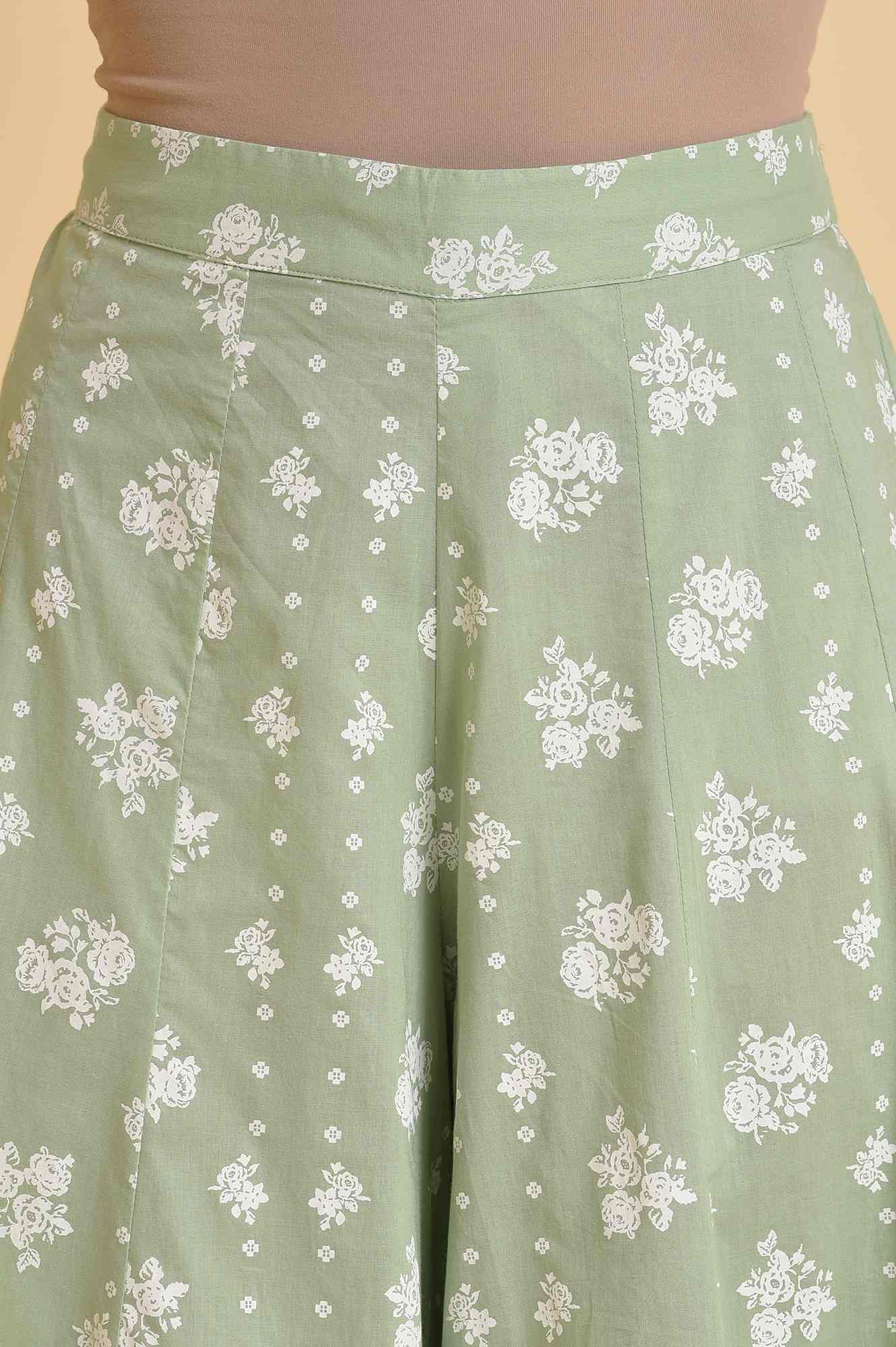 W for Woman Green Printed Festive Culottes