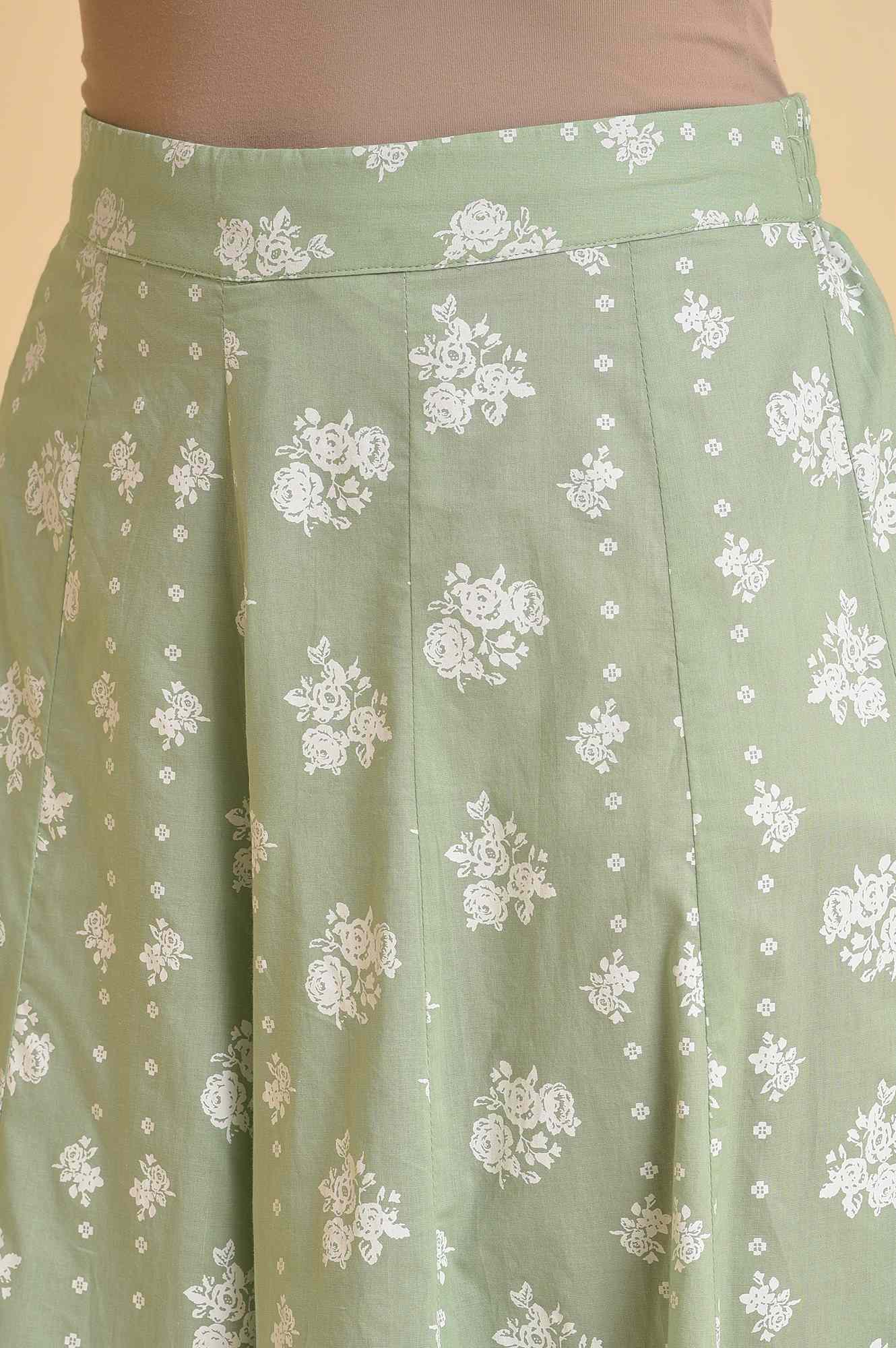 W for Woman Green Printed Festive Culottes