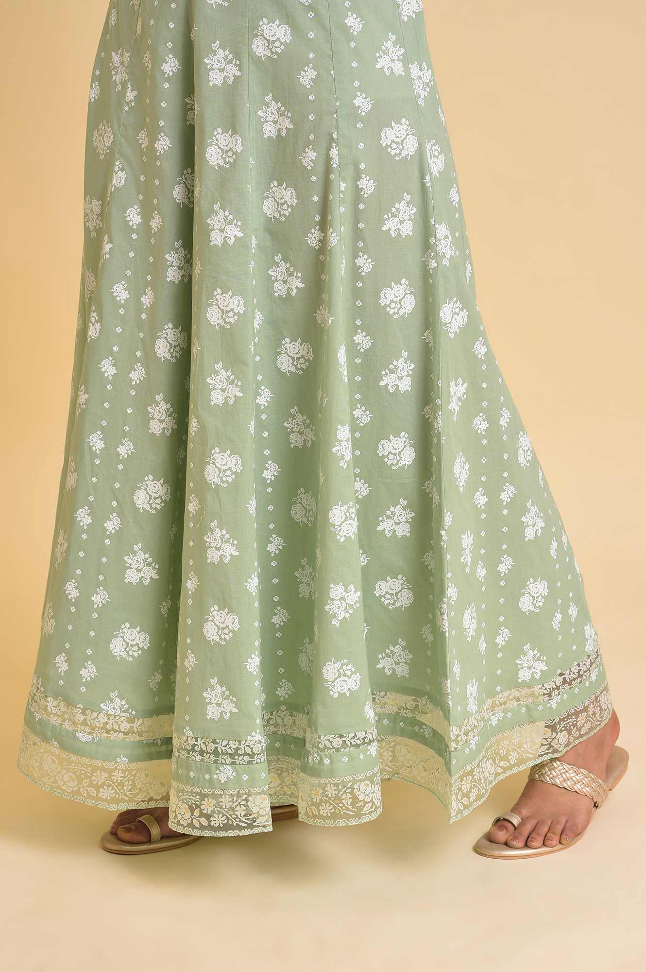 W for Woman Green Printed Festive Culottes