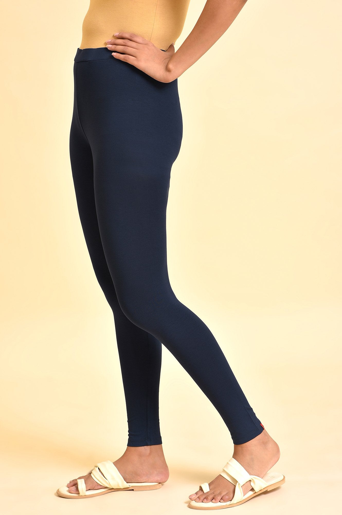 W for Woman Blue Solid Viscose Lycra Tights
