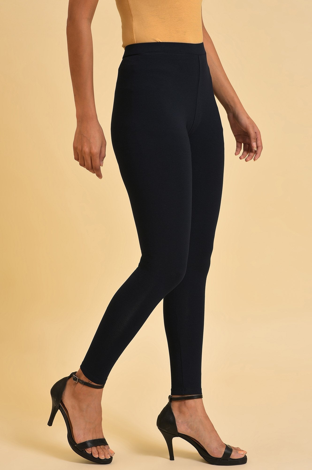 W for Woman Blue Solid Viscose Lycra Tights  Grab2Buy WforWoman Grab2Buy
