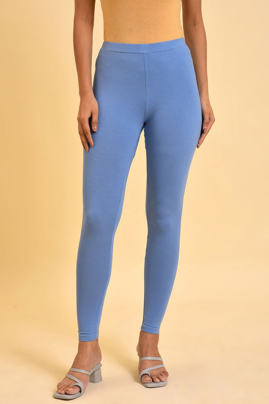 W for Woman Blue Solid Viscose Lycra Tights