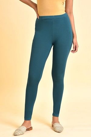 W for Woman Blue Solid Viscose Lycra Tights