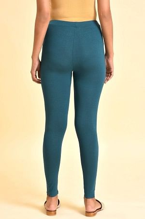 W for Woman Blue Solid Viscose Lycra Tights