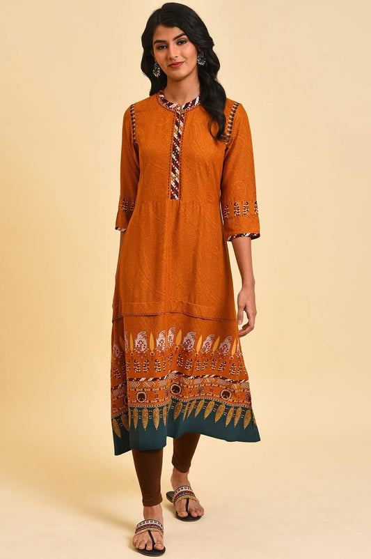W for Woman Mustard Printed A-Line Dress Set