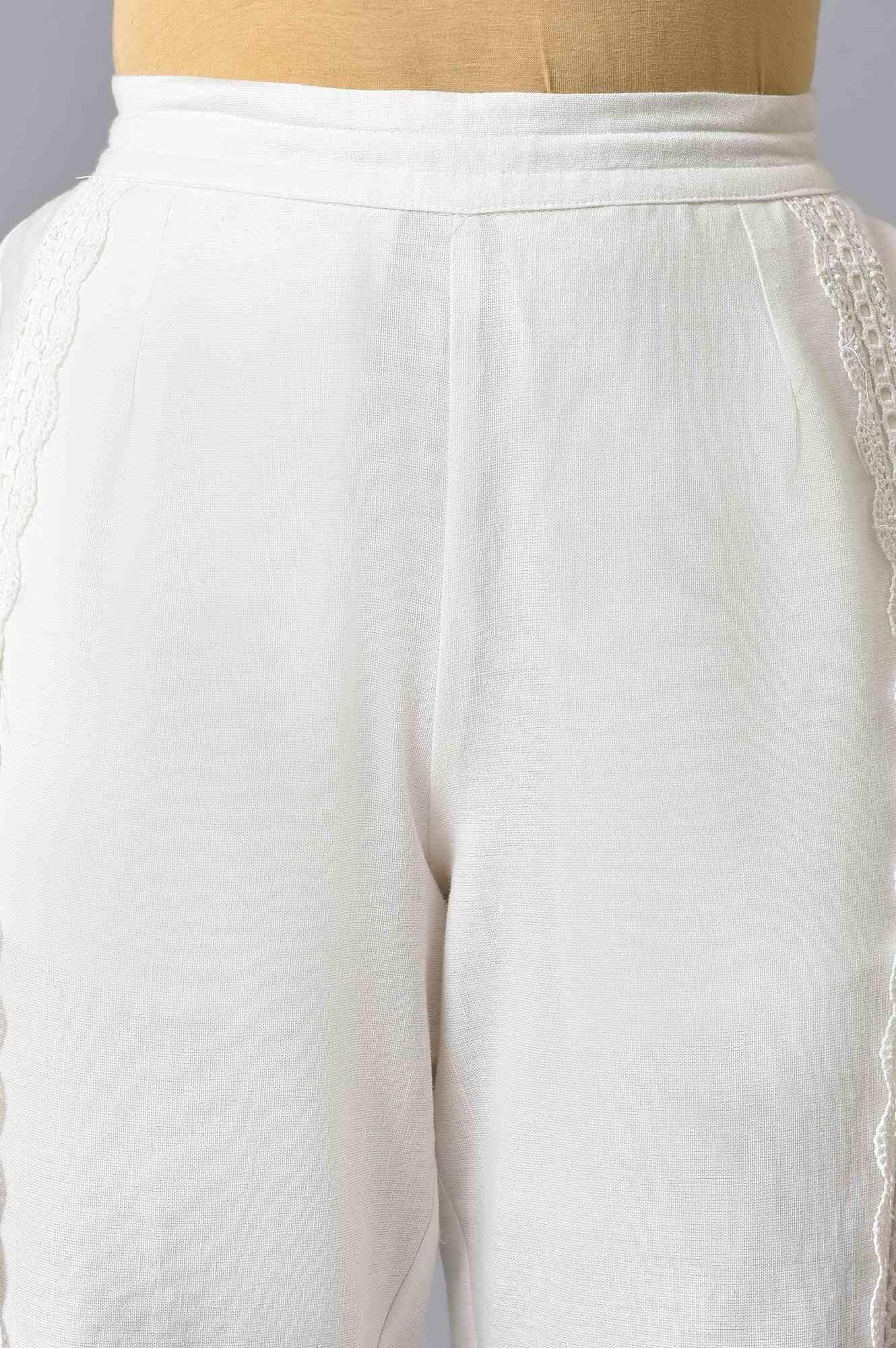 W for Woman Light Pink Embroidered Pure Cotton Kurta and Lace Pants Set for Women