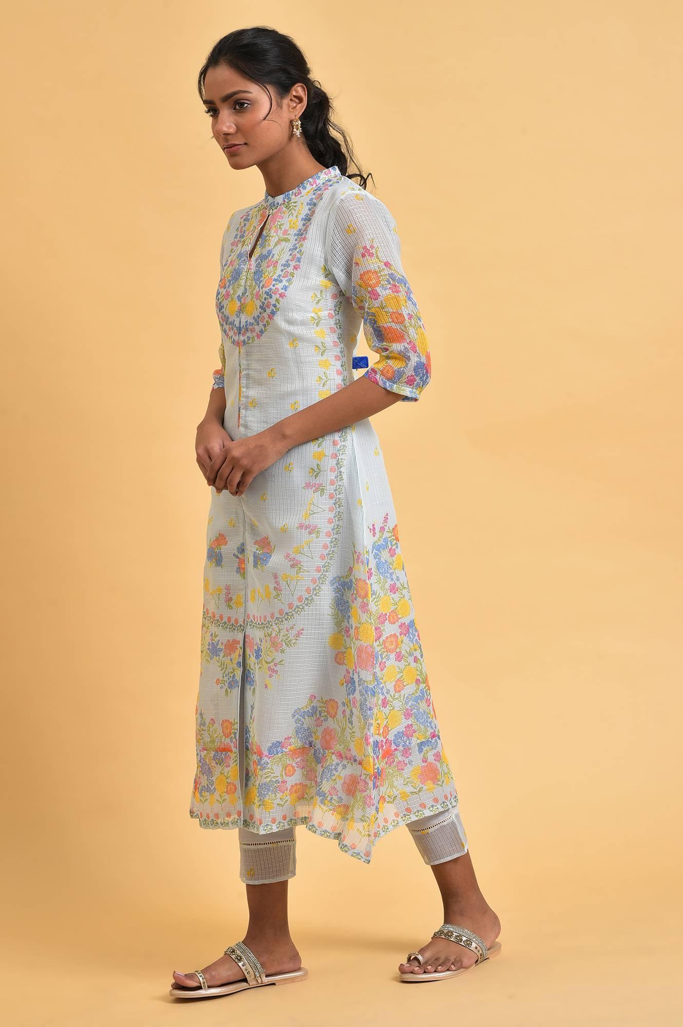 W for Woman Light Blue Printed Kota kurta Set