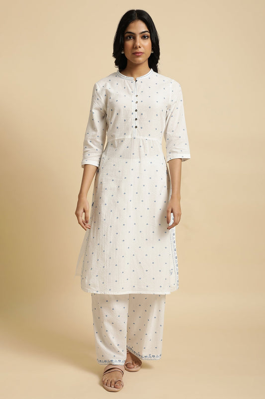 W for Woman White Printed Summer Kurta Co-Ord Set