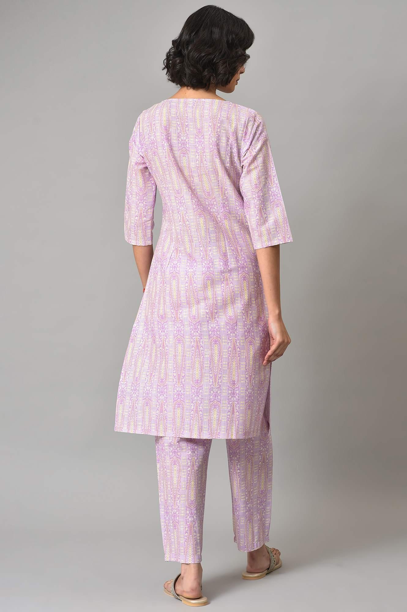 W for Woman Purple Paisley Printed kurta And Pants Co-Ord Set