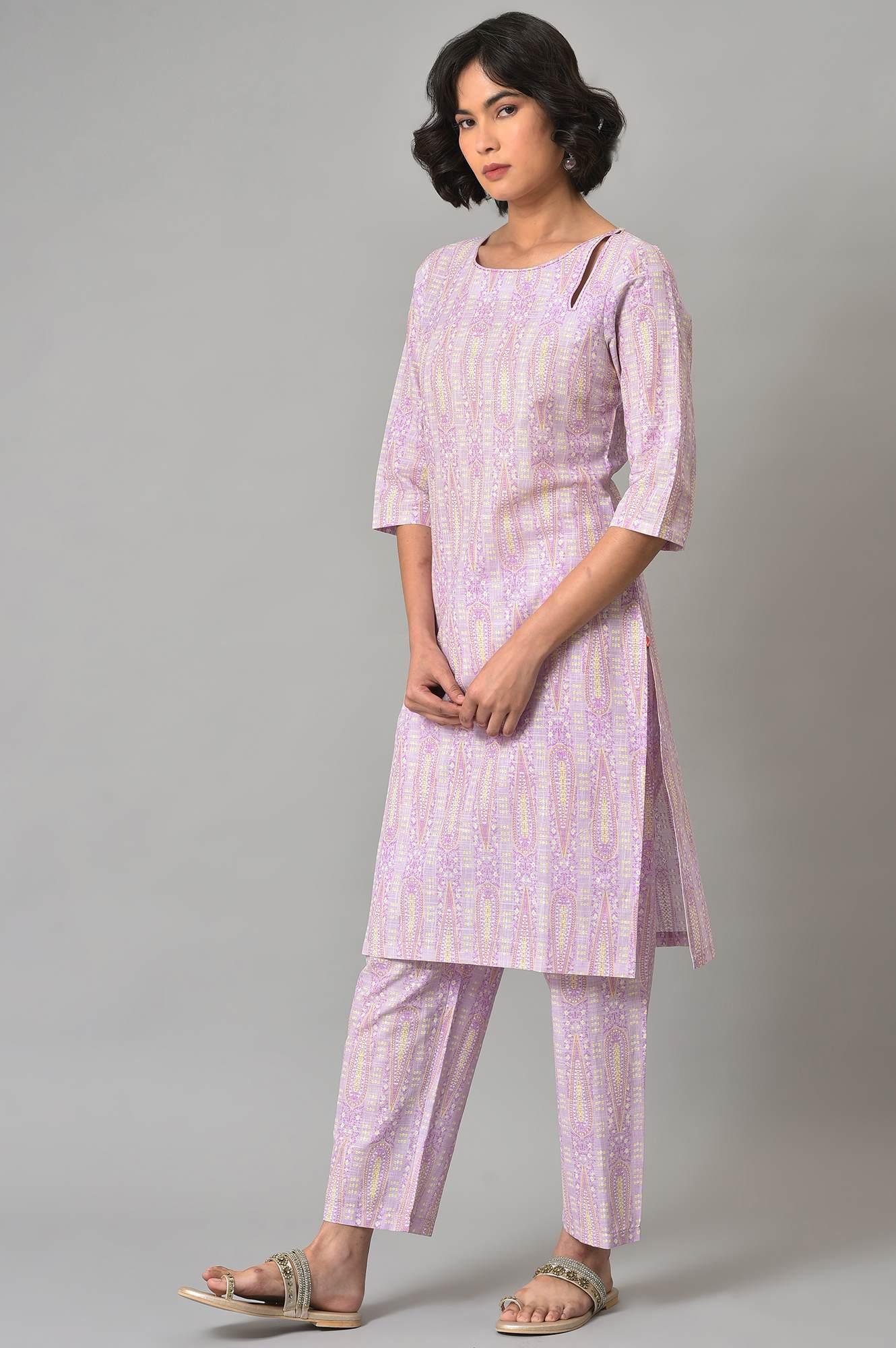 W for Woman Purple Paisley Printed kurta And Pants Co-Ord Set