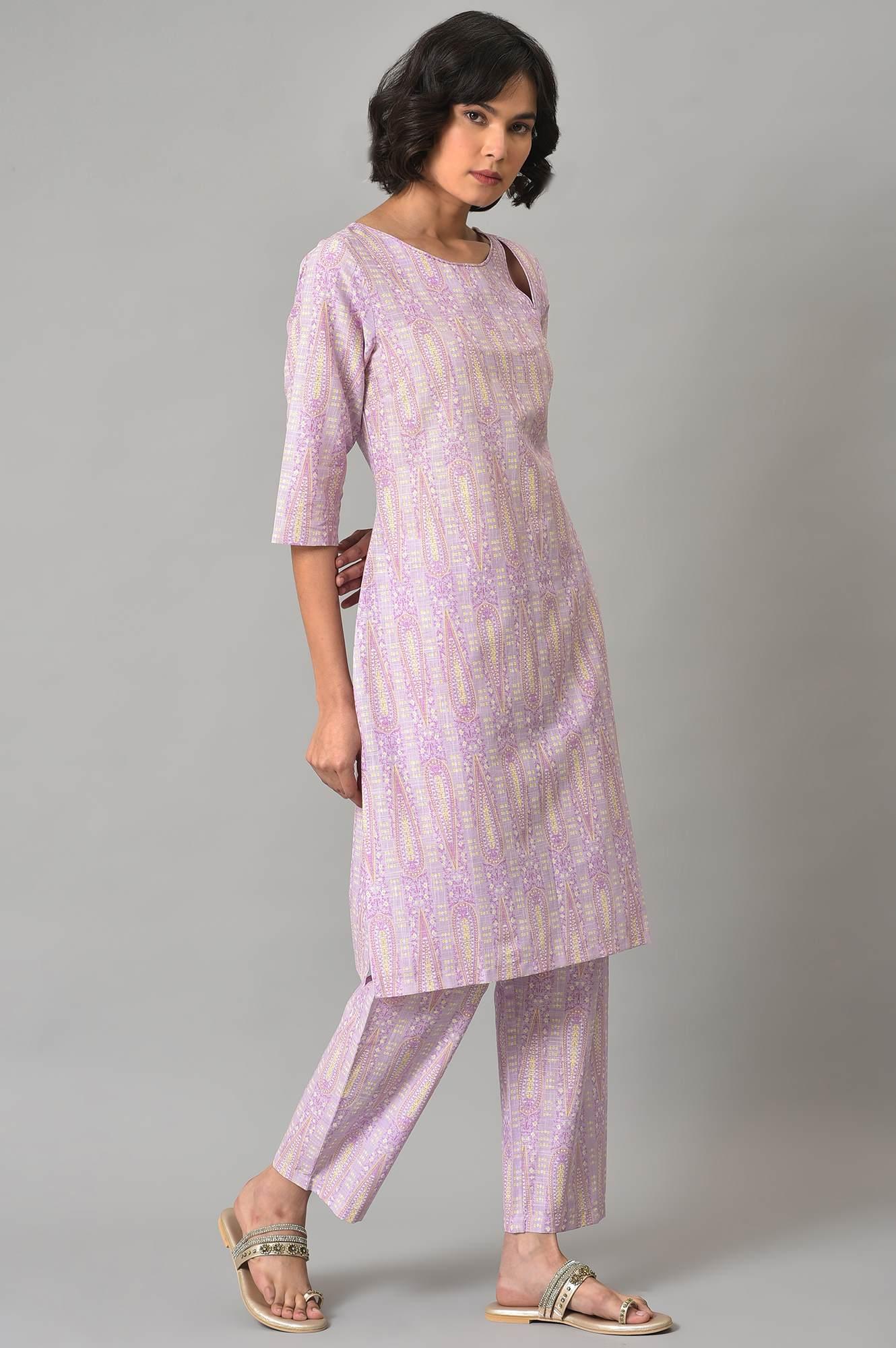 W for Woman Purple Paisley Printed kurta And Pants Co-Ord Set
