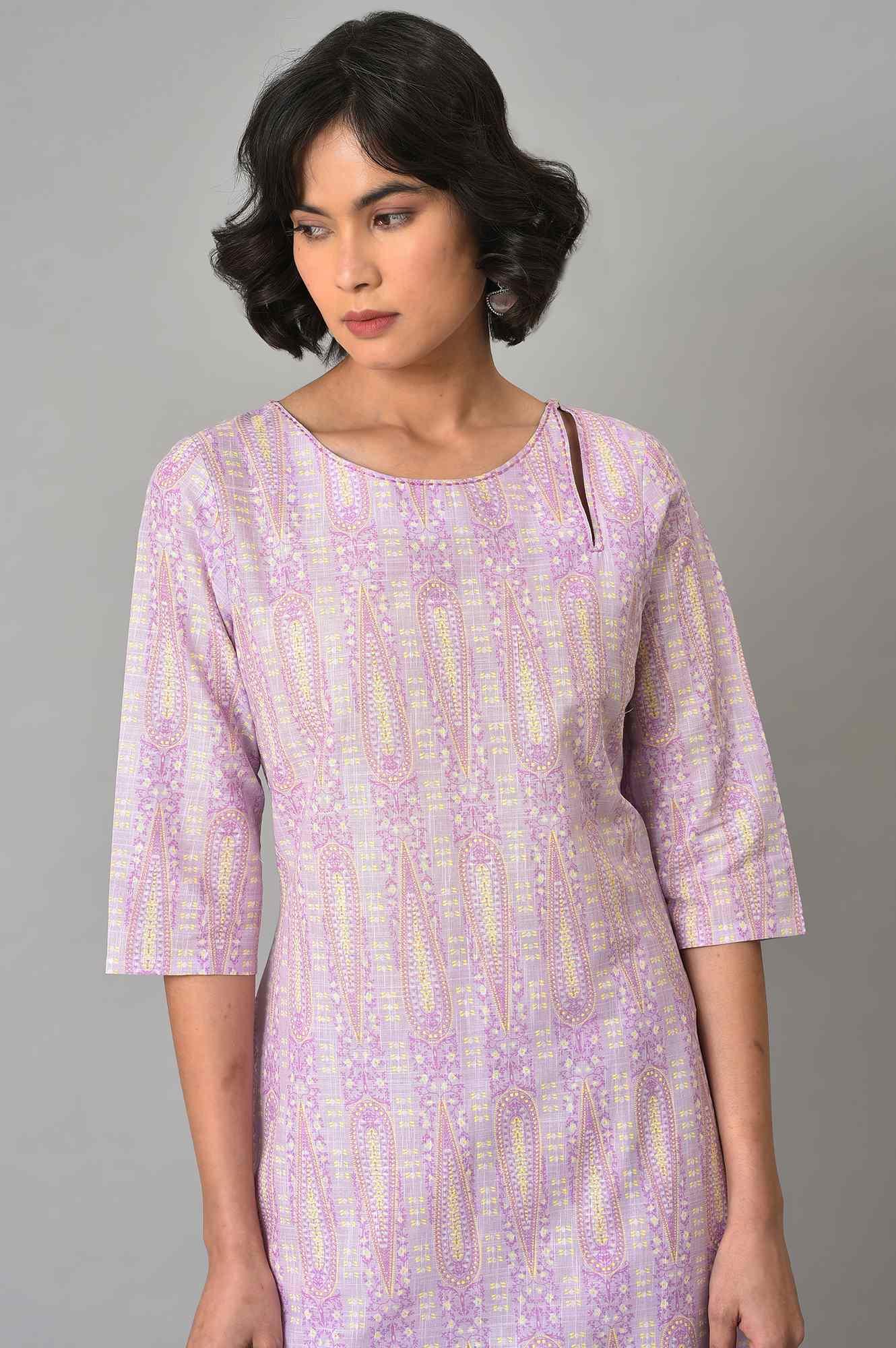 W for Woman Purple Paisley Printed kurta And Pants Co-Ord Set