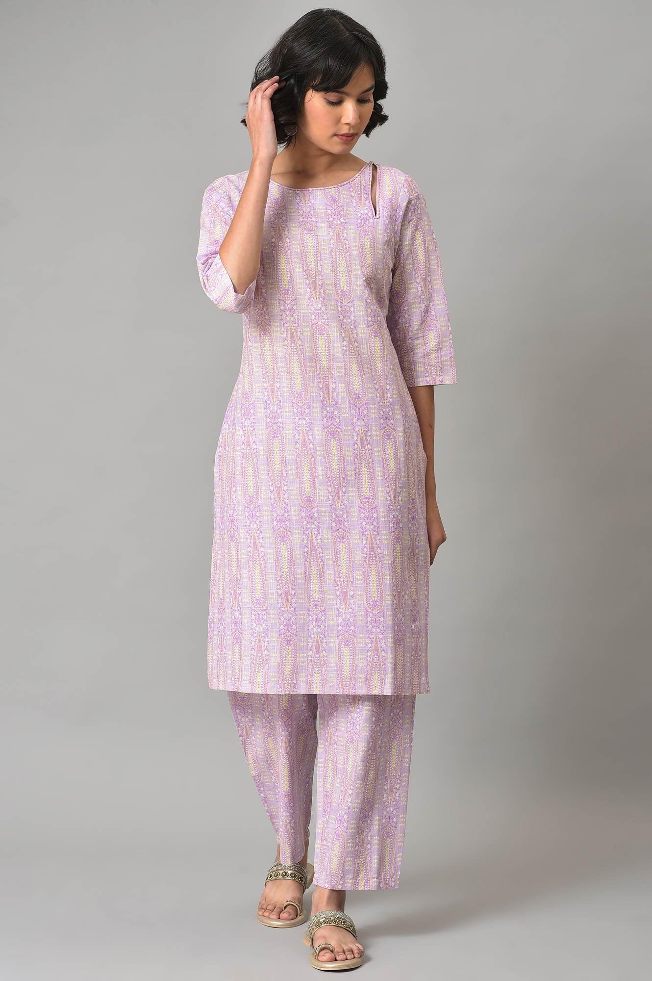 W for Woman Purple Paisley Printed kurta And Pants Co-Ord Set