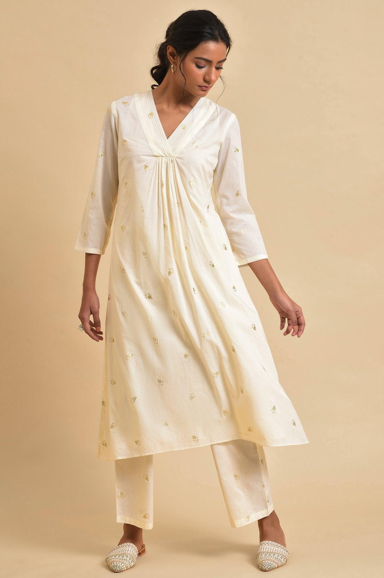 W for Woman Ecru Anaar Print kurta Set With Inner