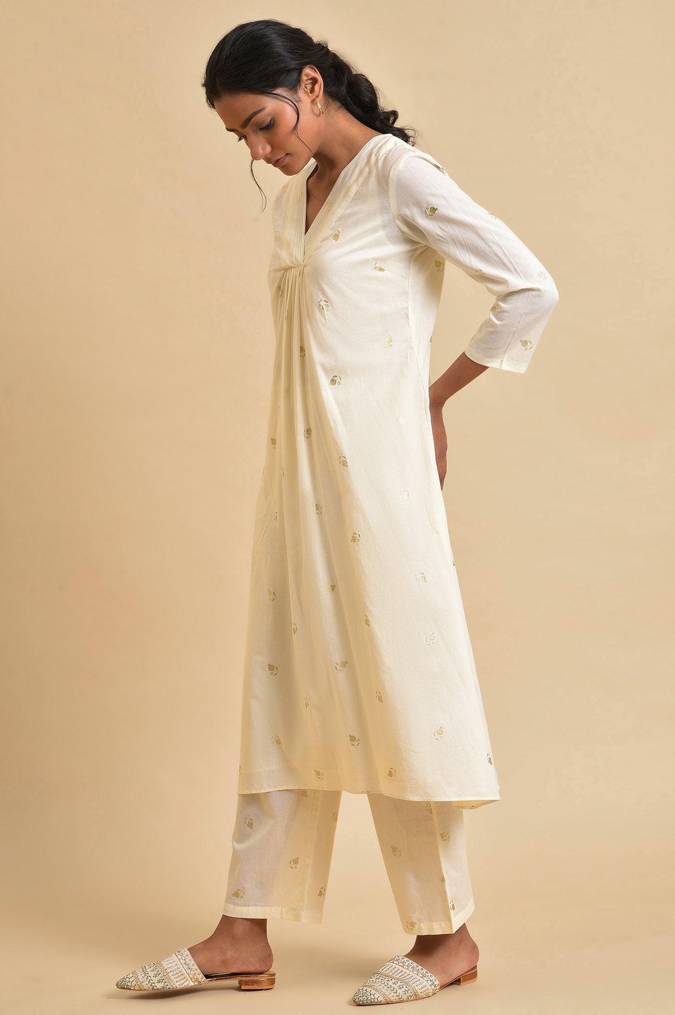 W for Woman Ecru Anaar Print kurta Set With Inner