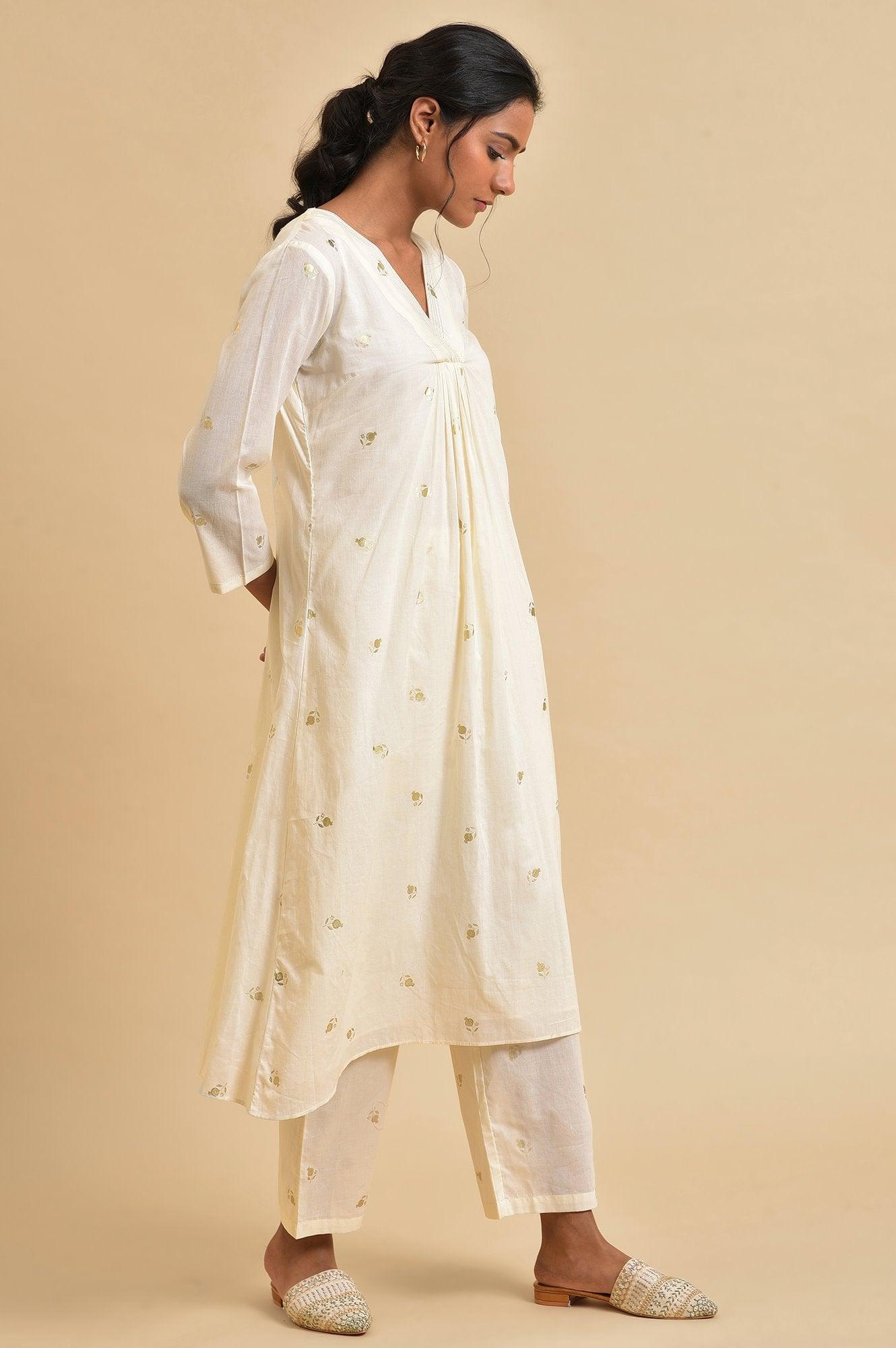 W for Woman Ecru Anaar Print kurta Set With Inner