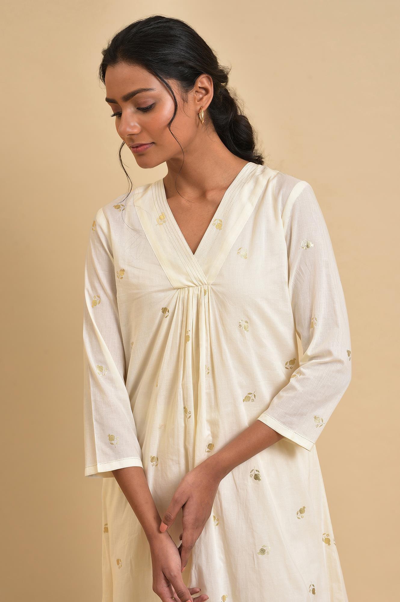 W for Woman Ecru Anaar Print kurta Set With Inner