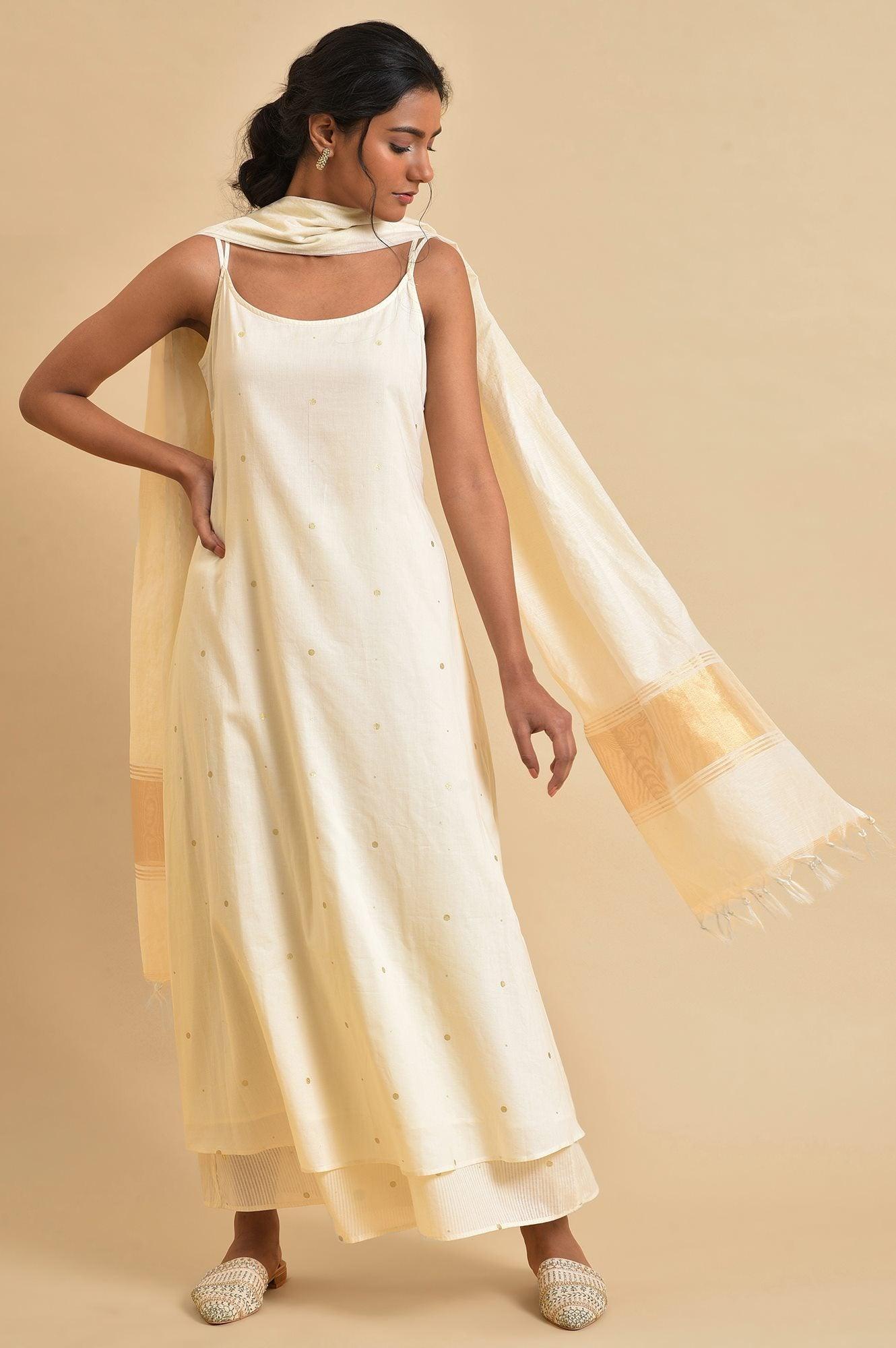 W for Woman Ecru Slip kurta Set With Inner