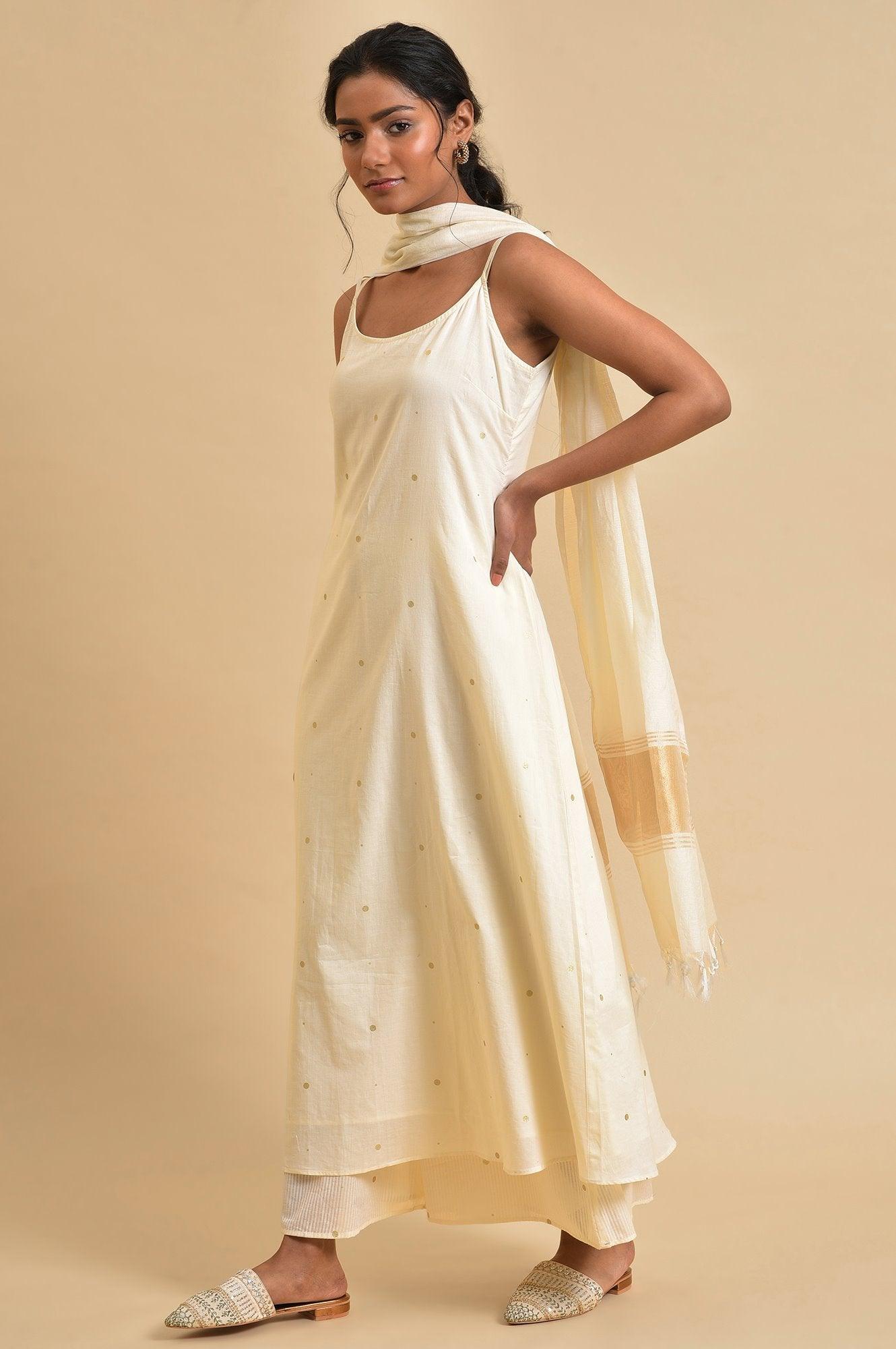 W for Woman Ecru Slip kurta Set With Inner