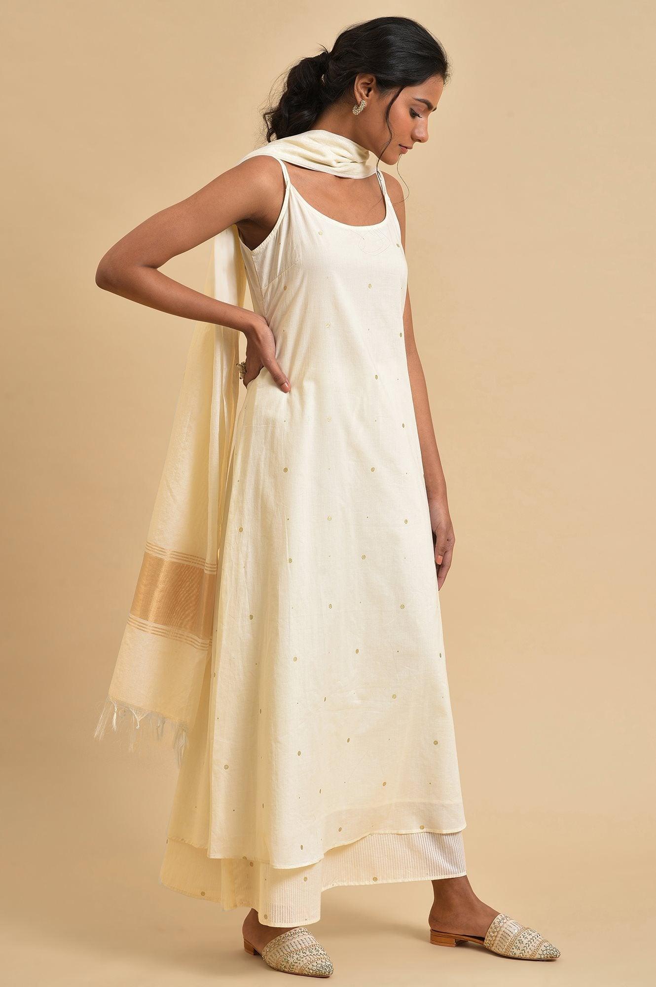W for Woman Ecru Slip kurta Set With Inner