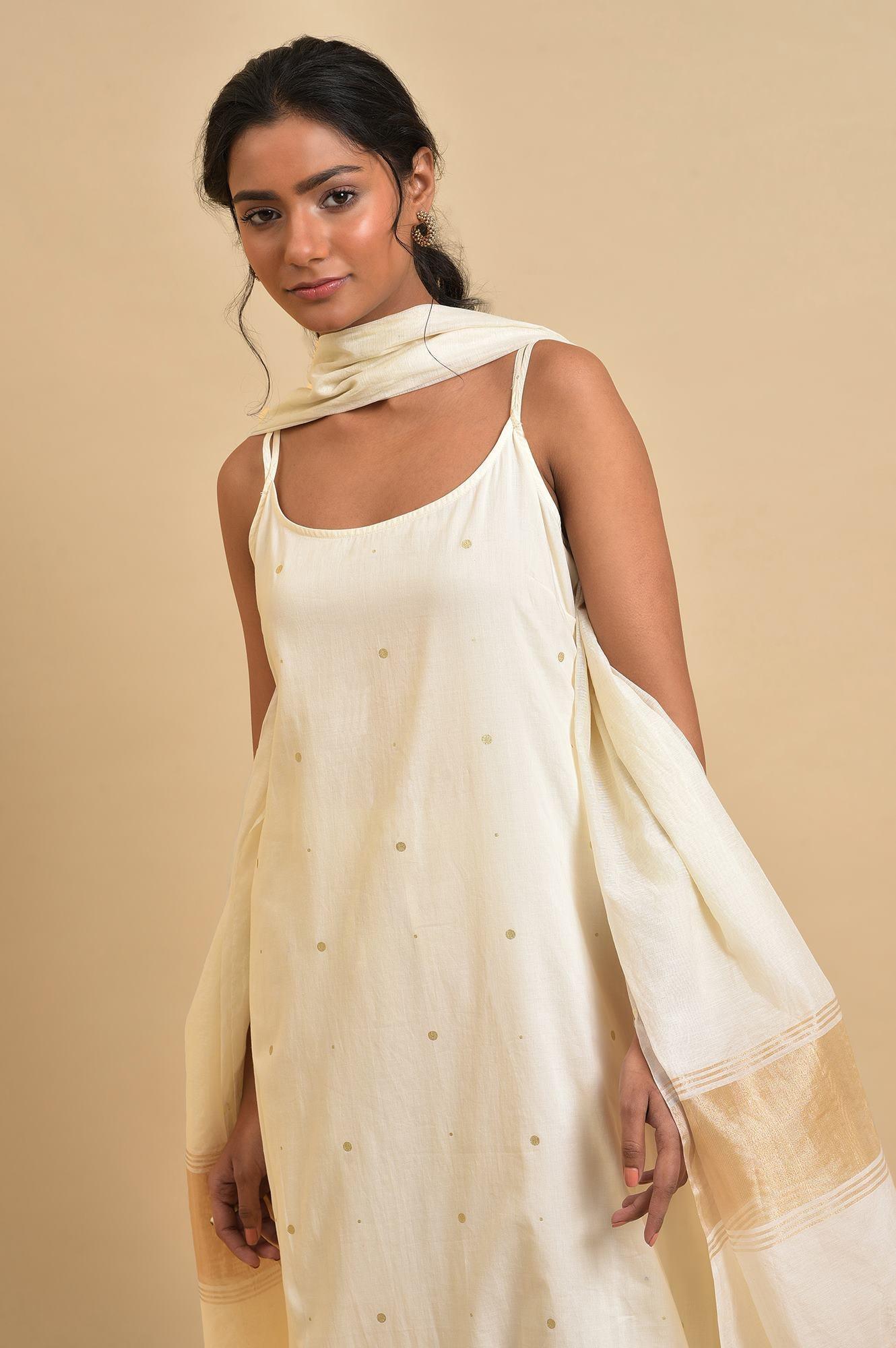 W for Woman Ecru Slip kurta Set With Inner