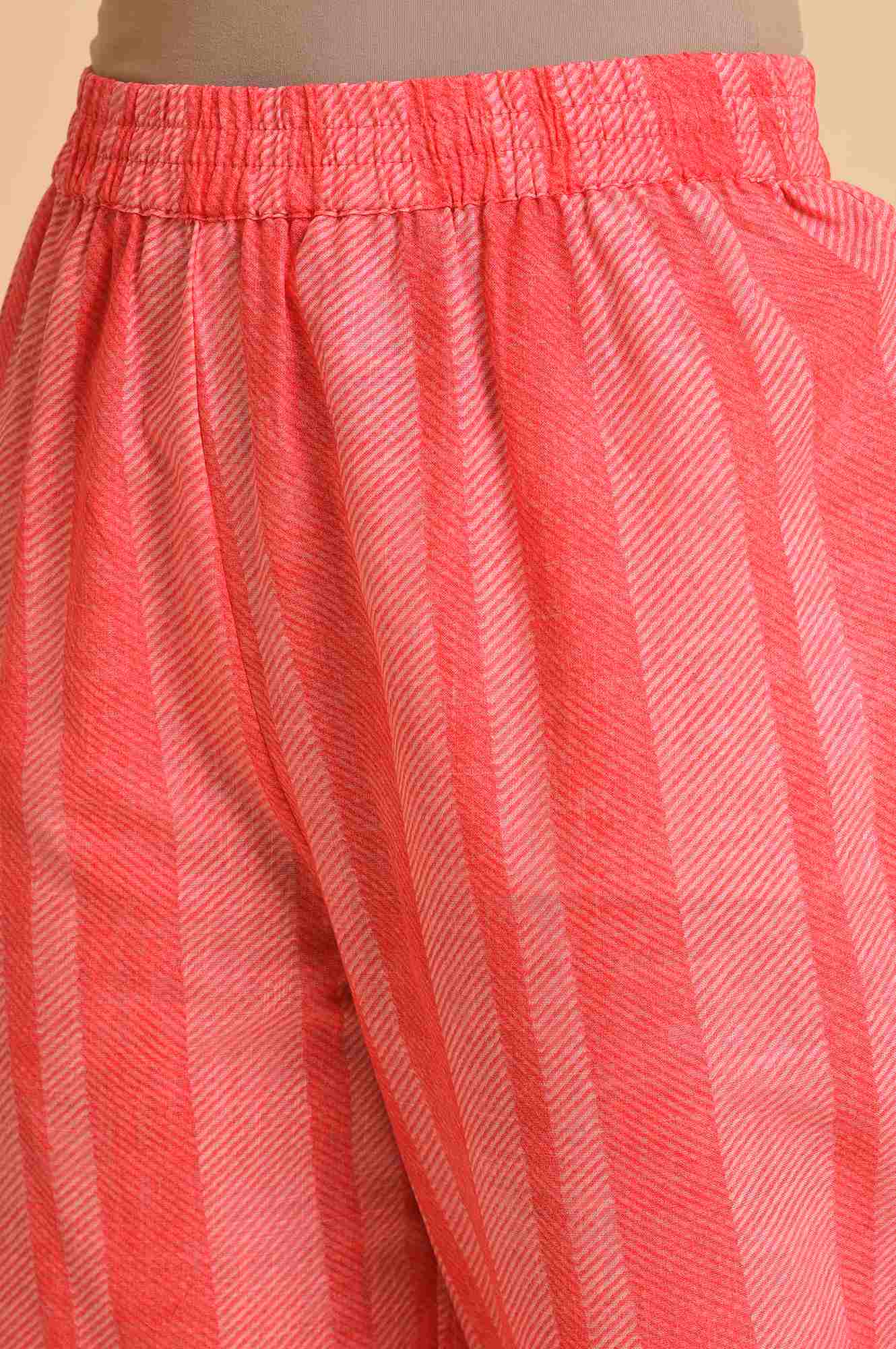 W for Woman Light Red Printed Kurta, Pants & Dupatta Co-Ord Set