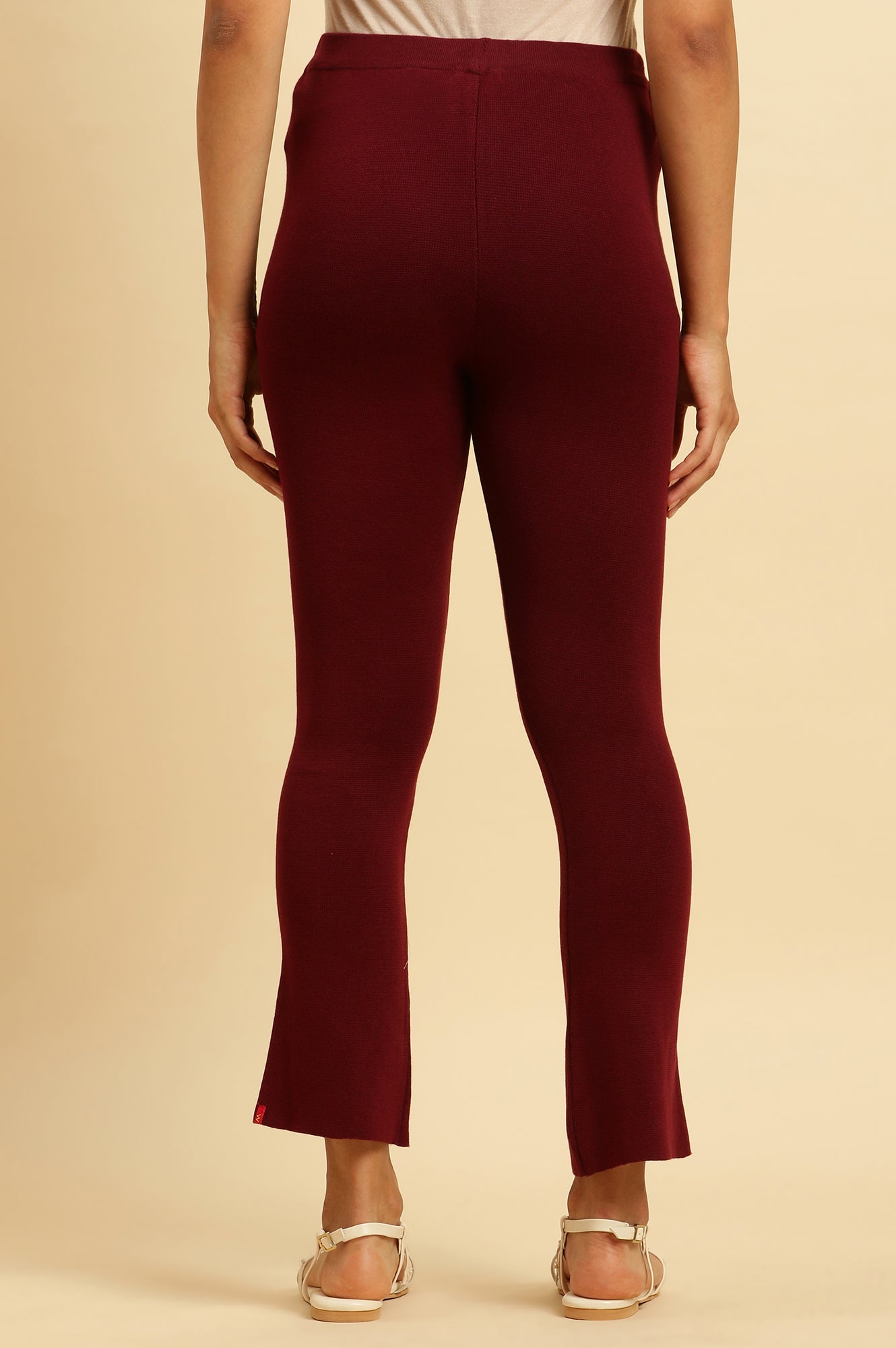 W for Woman Maroon Solid Fit And Flare Pants