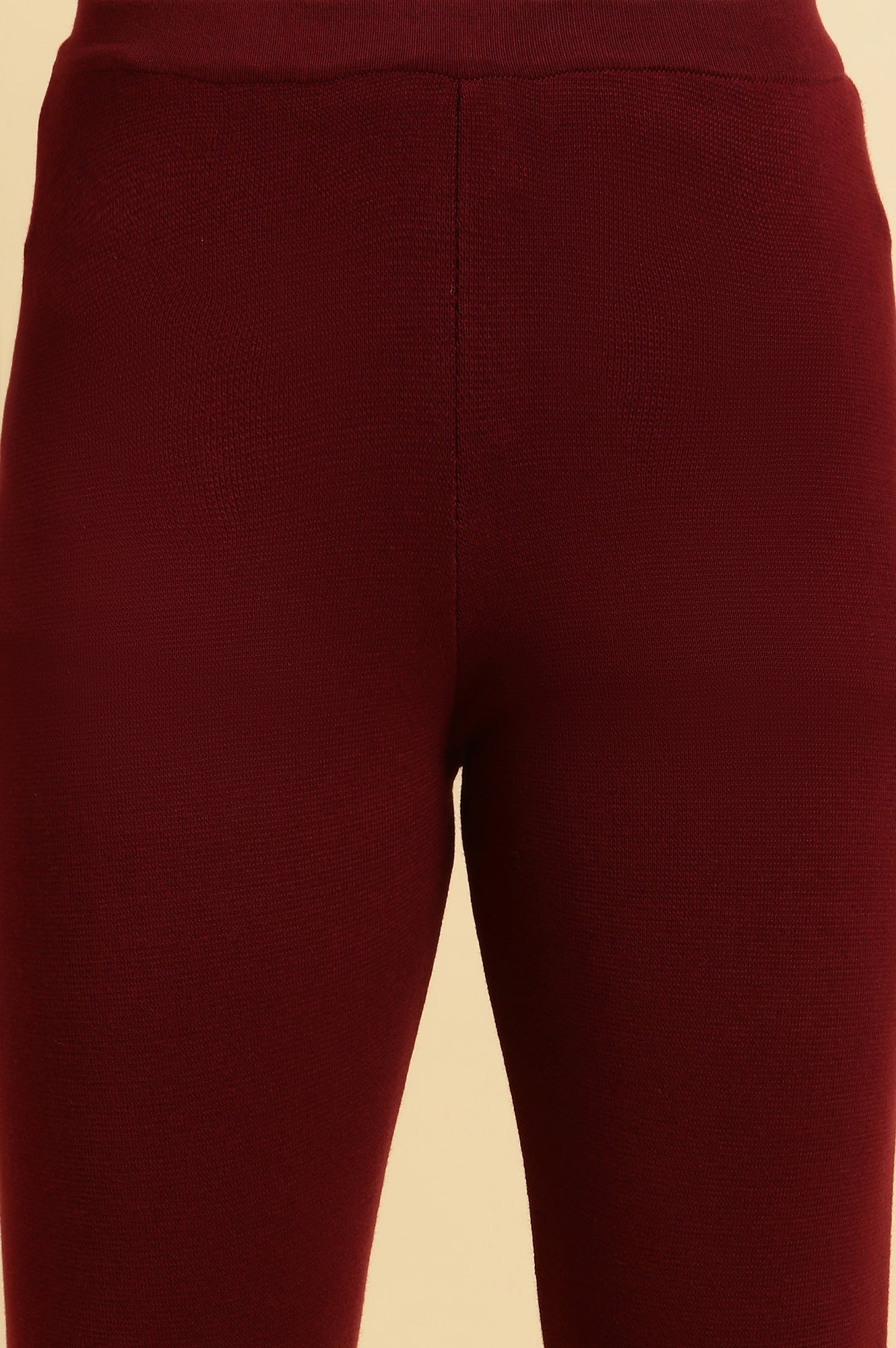W for Woman Maroon Solid Fit And Flare Pants