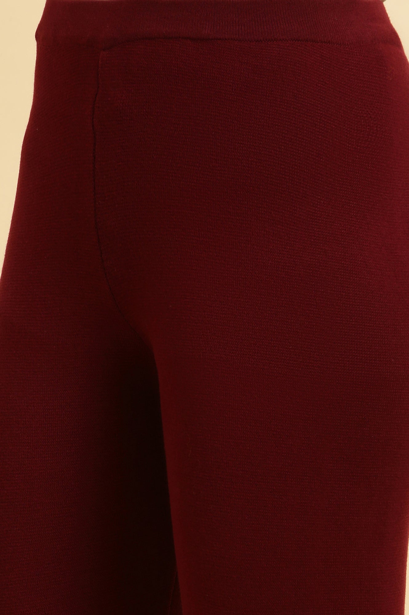 W for Woman Maroon Solid Fit And Flare Pants