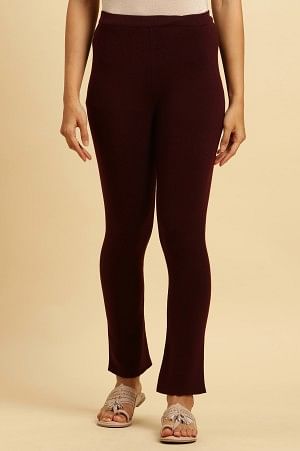 W for Woman Maroon Solid Fit And Flare Pants