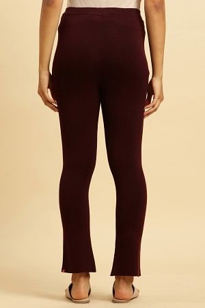 W for Woman Maroon Solid Fit And Flare Pants