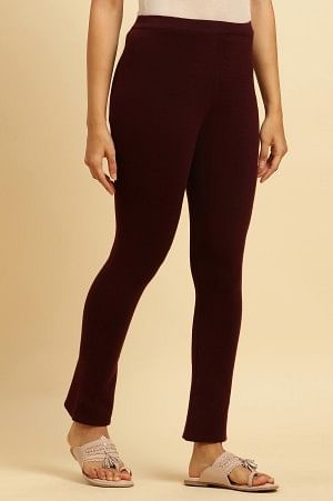 W for Woman Maroon Solid Fit And Flare Pants